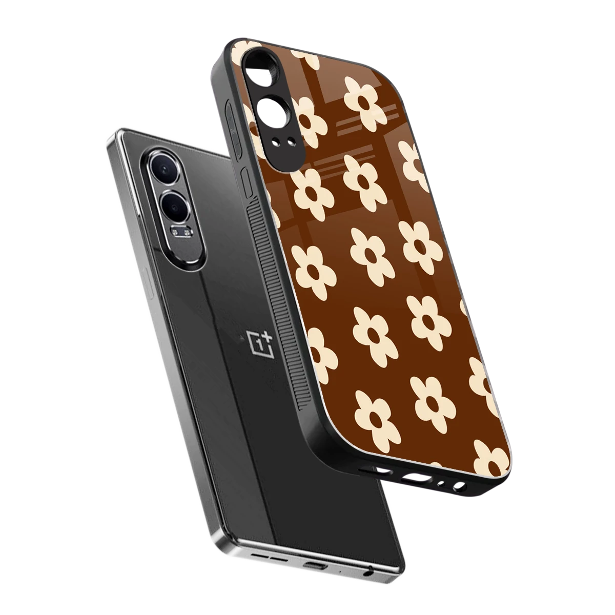 Brown Flowers sleek oneplus nord ce 4 lite cover with tempered glass back and TPU edges