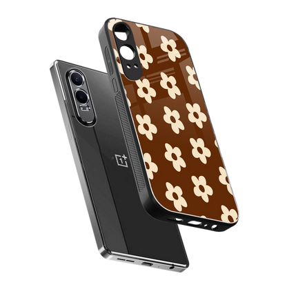 Brown Flowers sleek oneplus nord ce 4 lite cover with tempered glass back and TPU edges