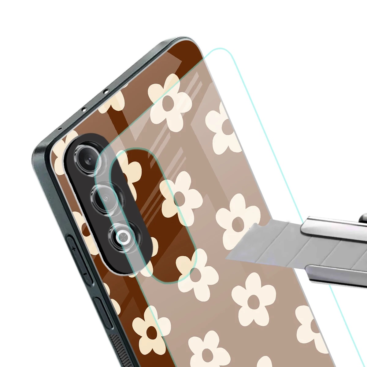 Brown Flowers stylish phone case for oneplus nord ce 4 | glossy glass and slim fit