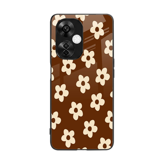 Brown Flowers back phone cover | glass case for oneplus nord ce 3 lite