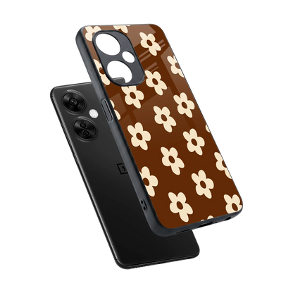 Brown Flowers sleek oneplus nord ce 3 lite cover with tempered glass back and TPU edges