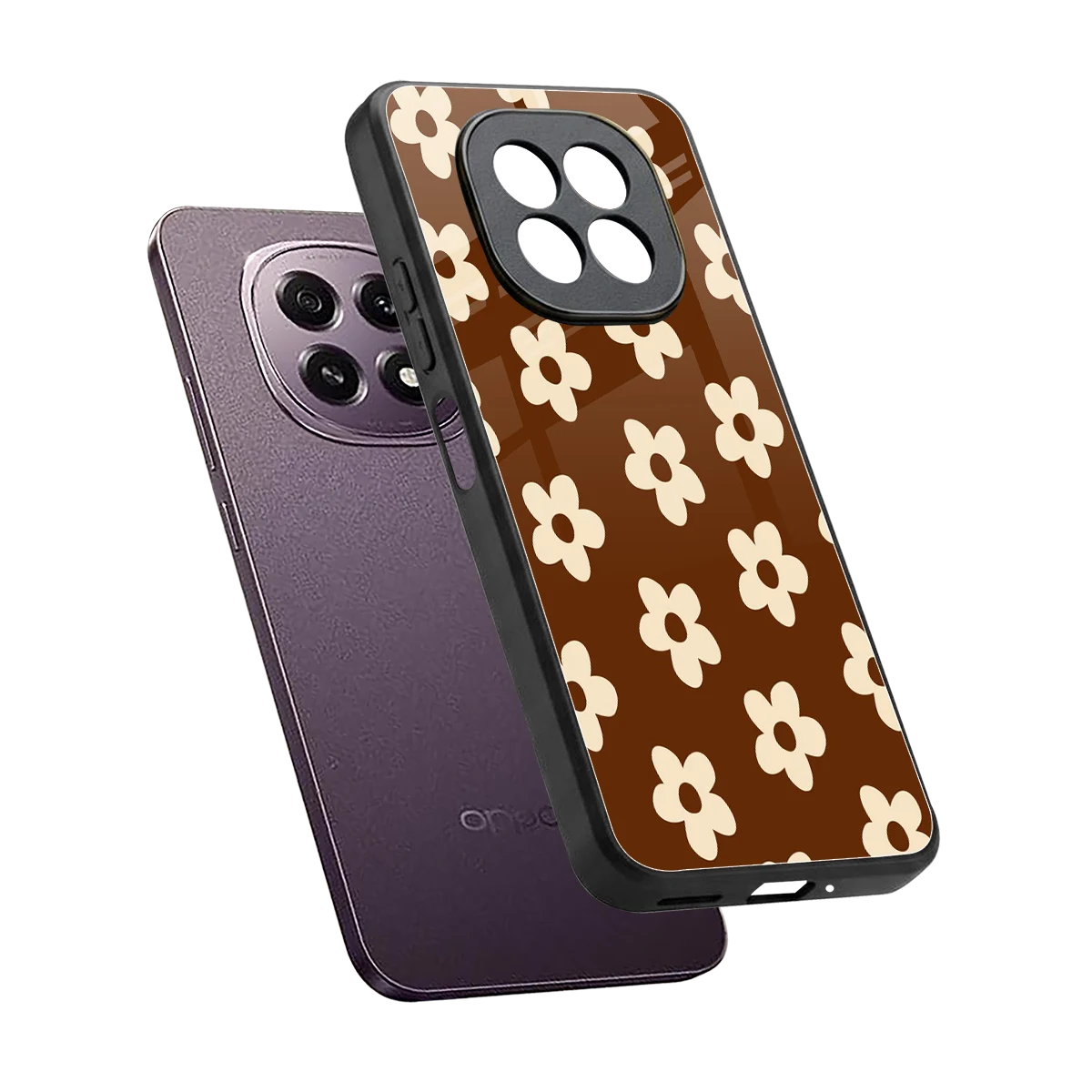 Brown Flowers sleek oppo f29 5g cover with tempered glass back and TPU edges