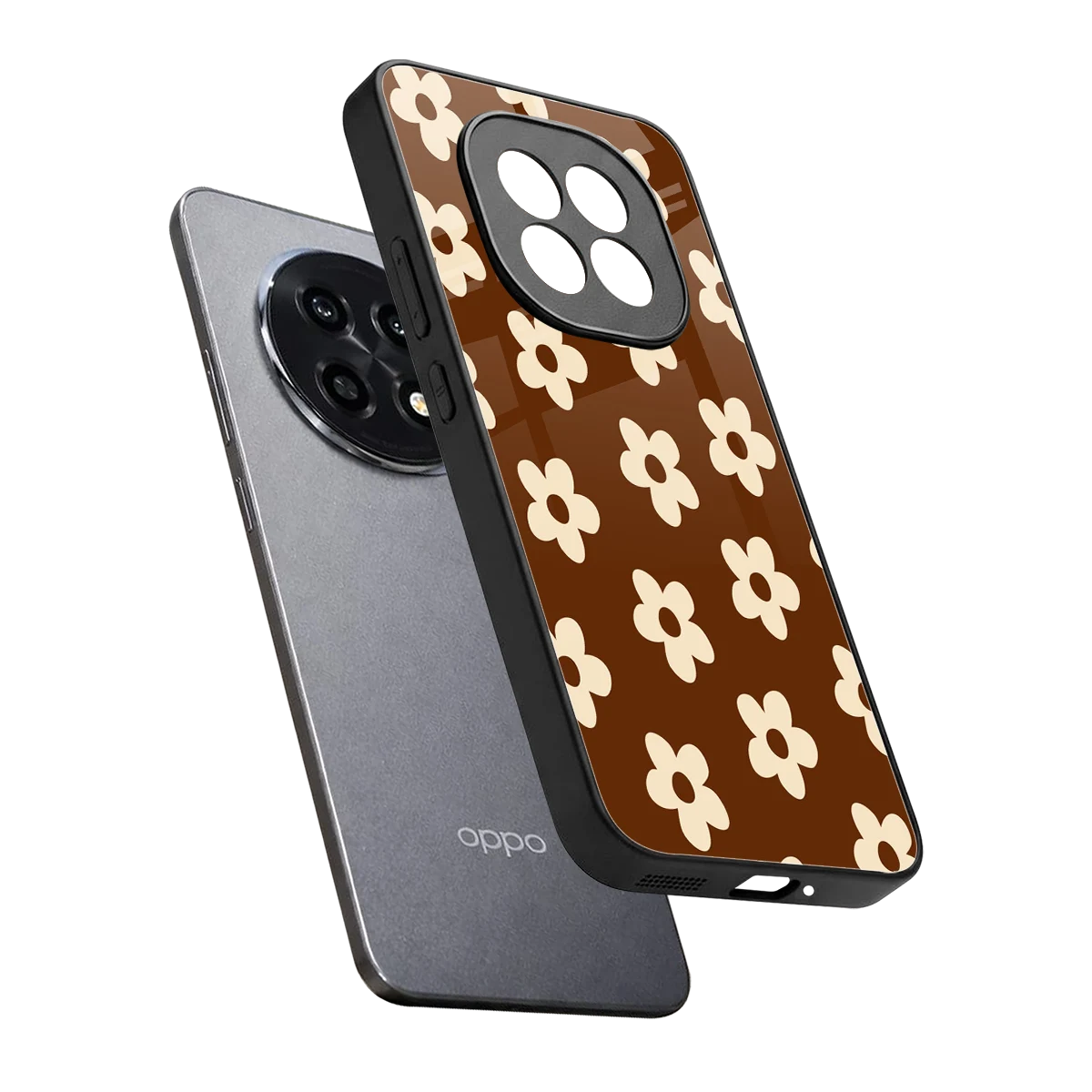 Brown Flowers sleek oppo f29 pro 5g cover with tempered glass back and TPU edges