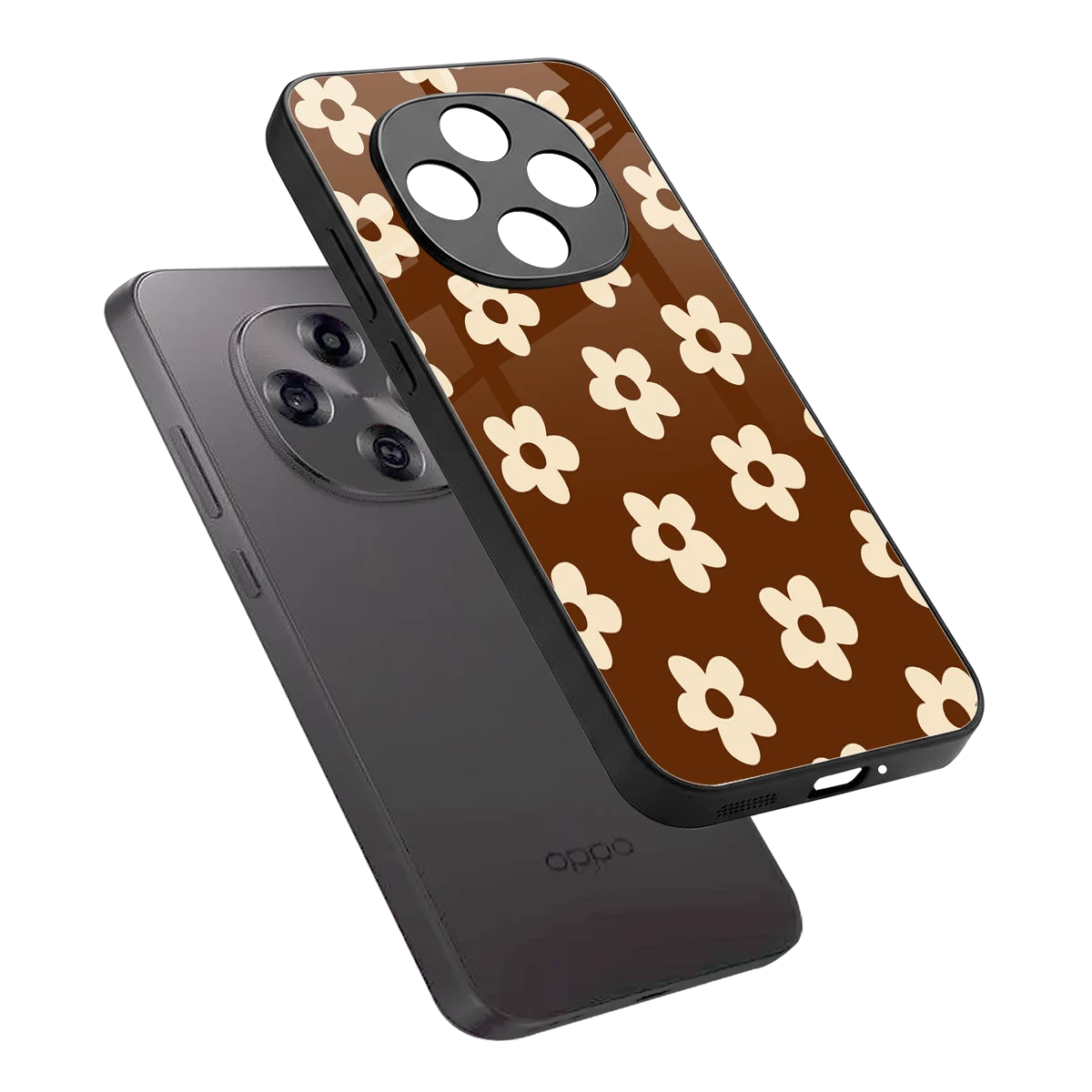 Brown Flowers sleek oppo f31 pro 5g cover with tempered glass back and TPU edges