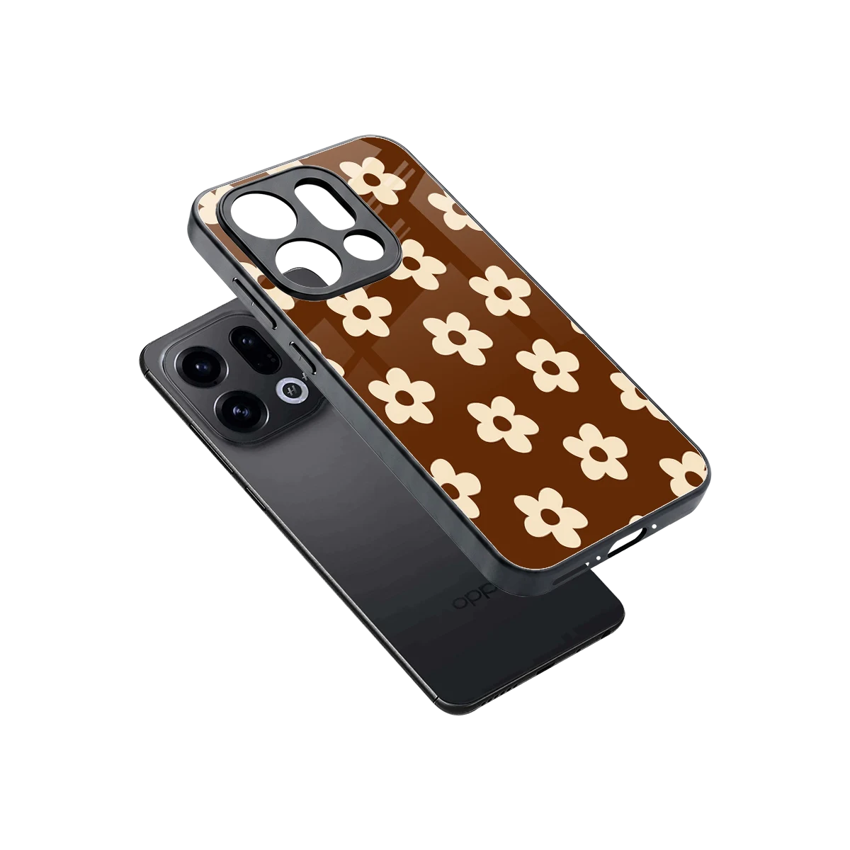 Brown Flowers sleek oppo find x9 cover with tempered glass back and TPU edges