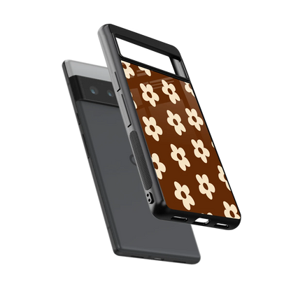Brown Flowers sleek google pixel 6 pro cover with tempered glass back and TPU edges