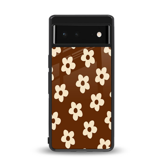 Brown Flowers back phone cover | glass case for google pixel 6a