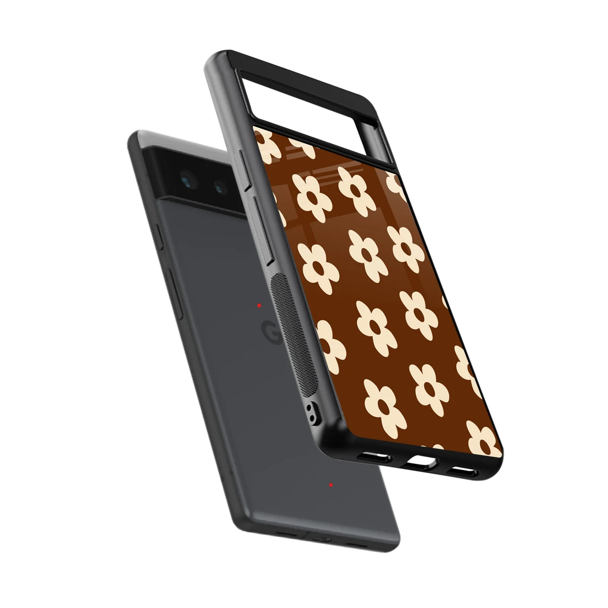 Brown Flowers sleek google pixel 6a cover with tempered glass back and TPU edges