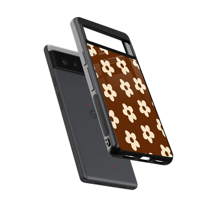 Brown Flowers sleek google pixel 6a cover with tempered glass back and TPU edges
