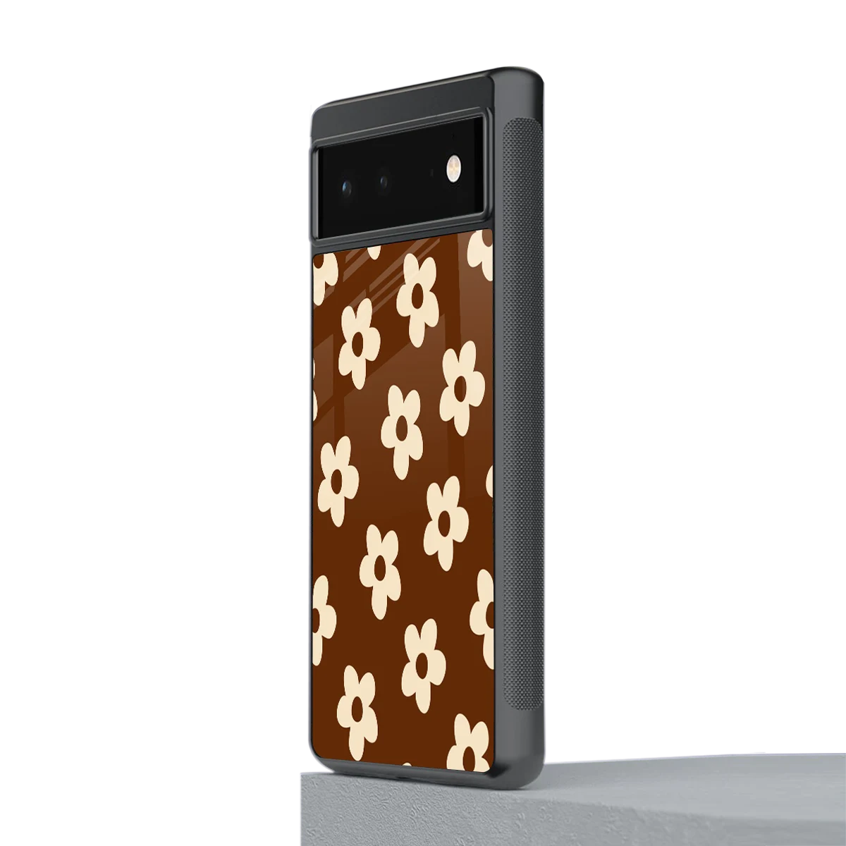 Brown Flowers stylish phone case for google pixel 6a | glossy glass and slim fit