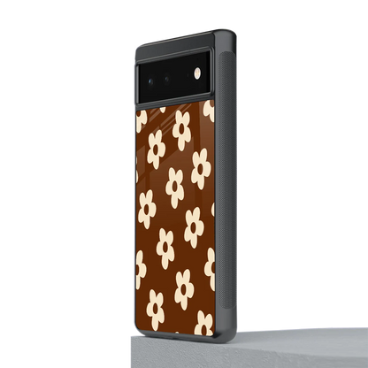 Brown Flowers stylish phone case for google pixel 6a | glossy glass and slim fit