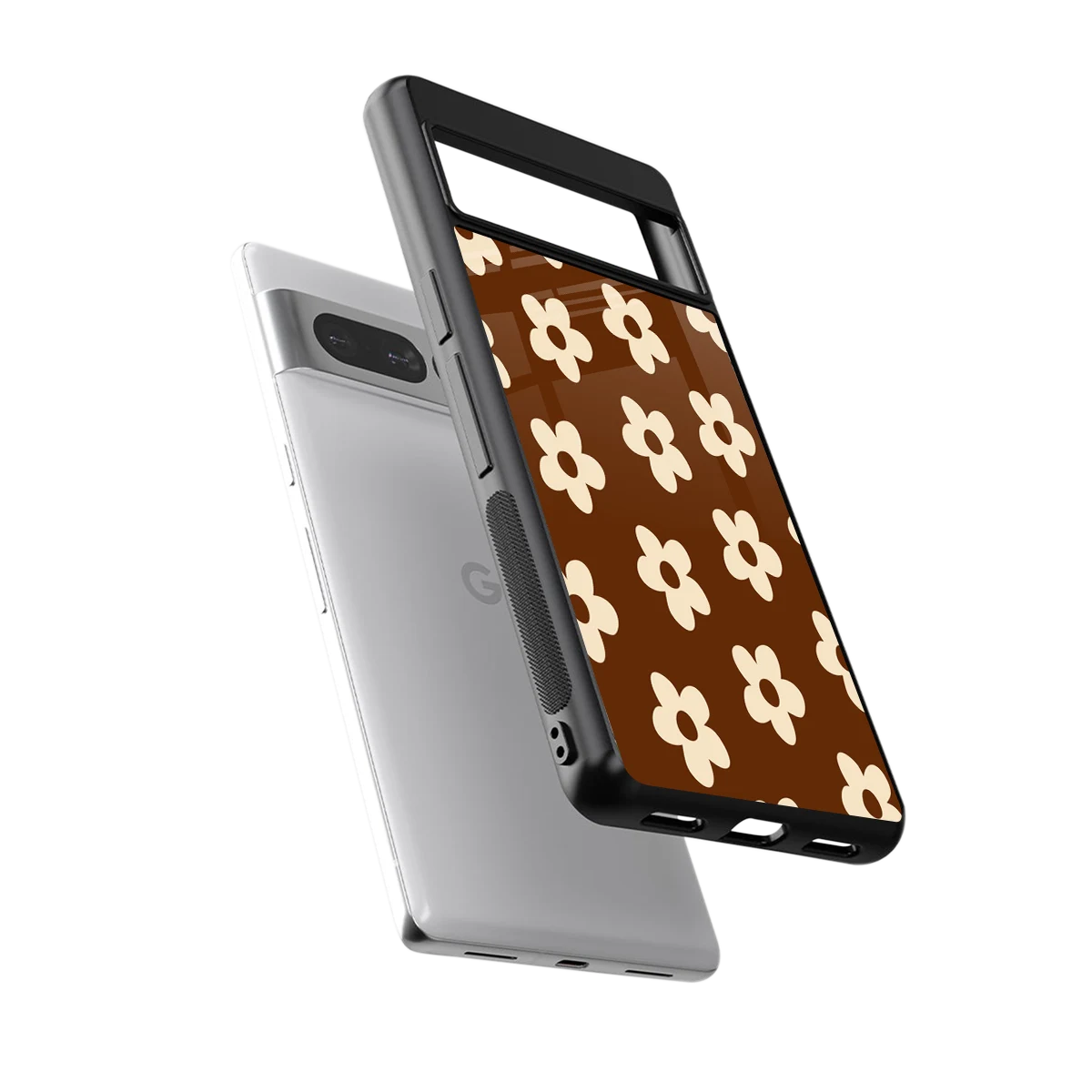 Brown Flowers sleek google pixel 7 pro cover with tempered glass back and TPU edges
