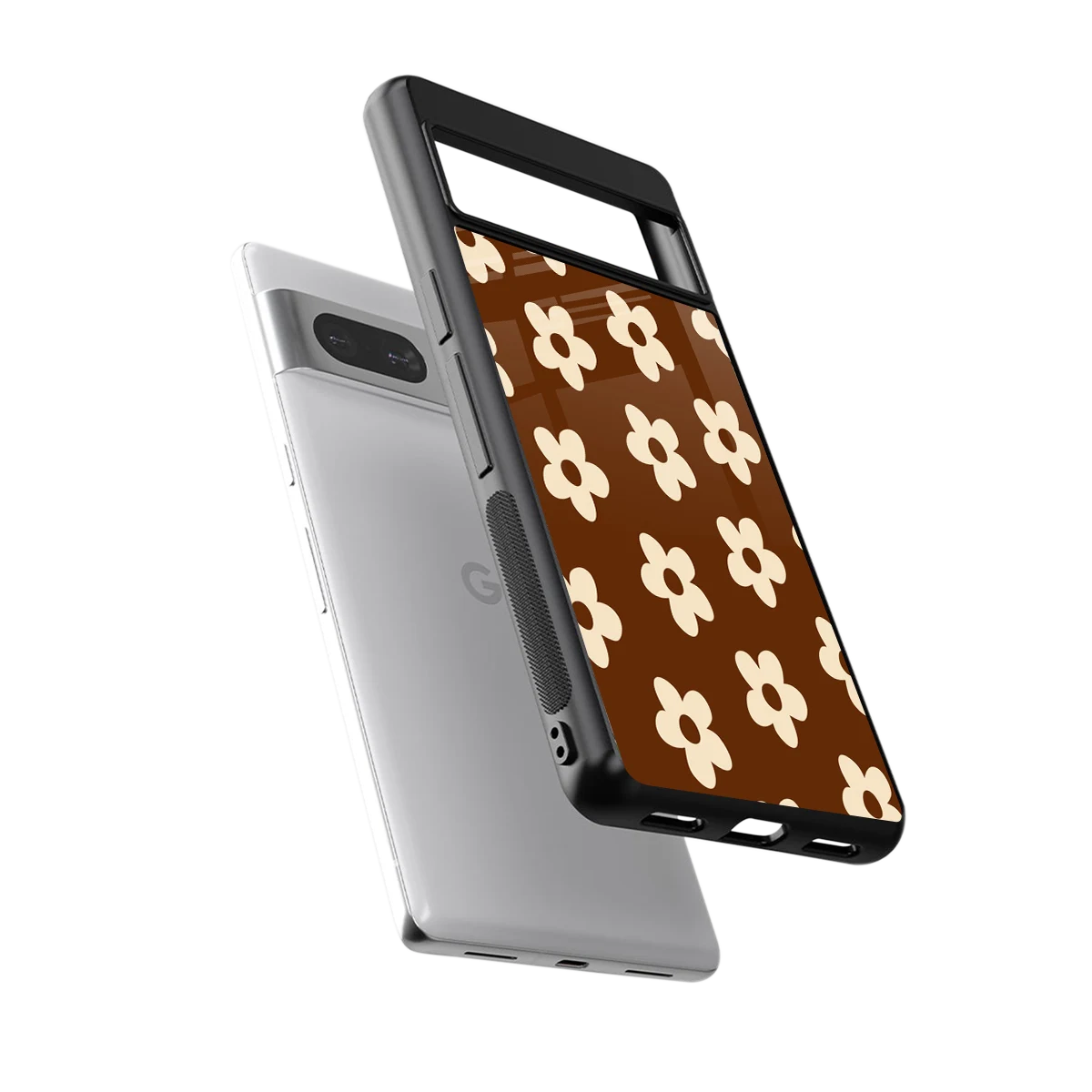 Brown Flowers sleek google pixel 7a cover with tempered glass back and TPU edges