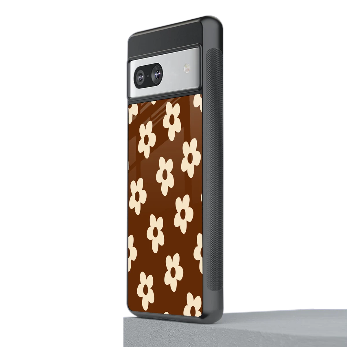 Brown Flowers stylish phone case for google pixel 7a | glossy glass and slim fit