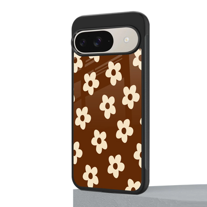 Brown Flowers google pixel 9 mobile cover | shockproof glass phone case