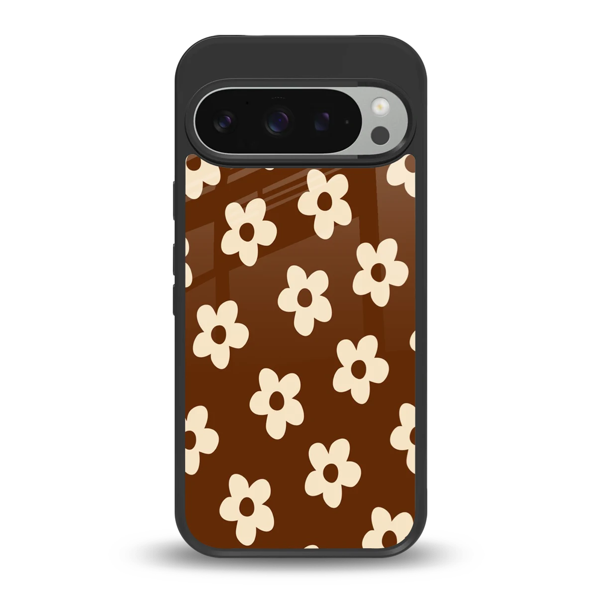 Brown Flowers back phone cover | glass case for google pixel 9 pro