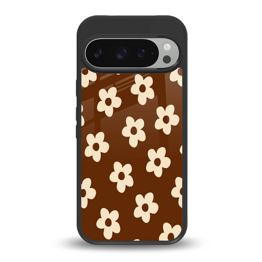 Brown Flowers back phone cover | glass case for google pixel 9 pro