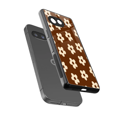 Brown Flowers sleek google pixel 9a cover with tempered glass back and TPU edges