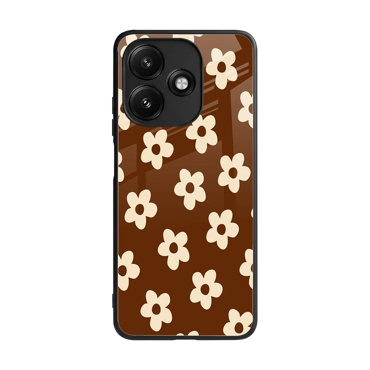 Brown Flowers back phone cover | glass case for redmi 12 5g