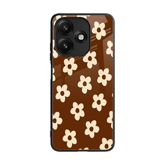 Brown Flowers back phone cover | glass case for redmi 12 5g