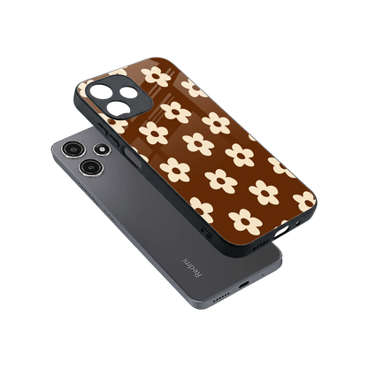 Brown Flowers sleek redmi 12 5g cover with tempered glass back and TPU edges