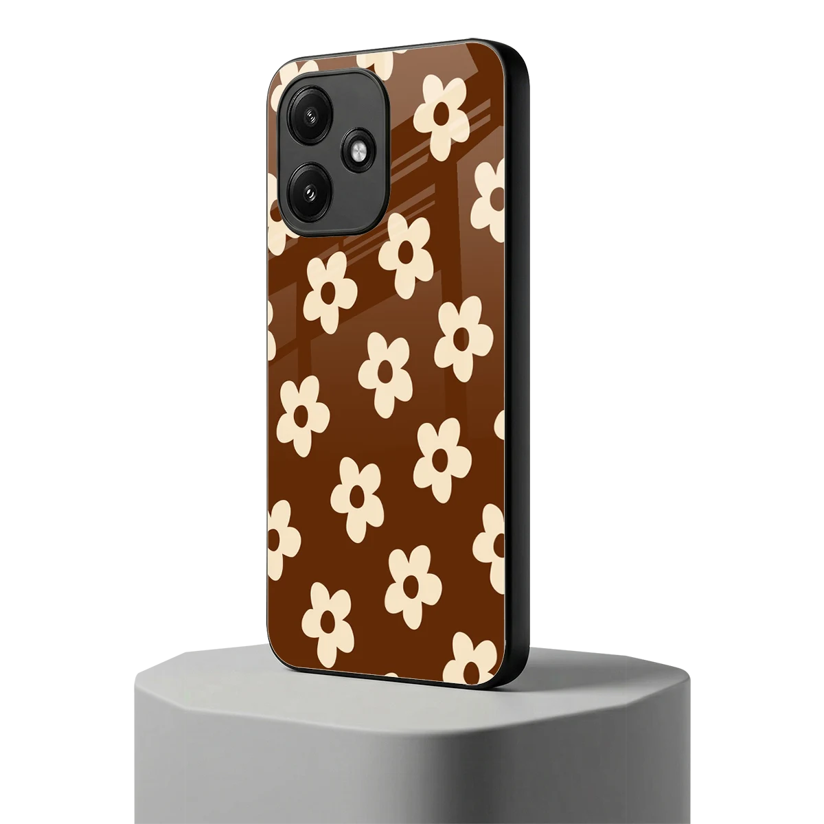 Brown Flowers redmi 12 5g mobile cover | shockproof glass phone case