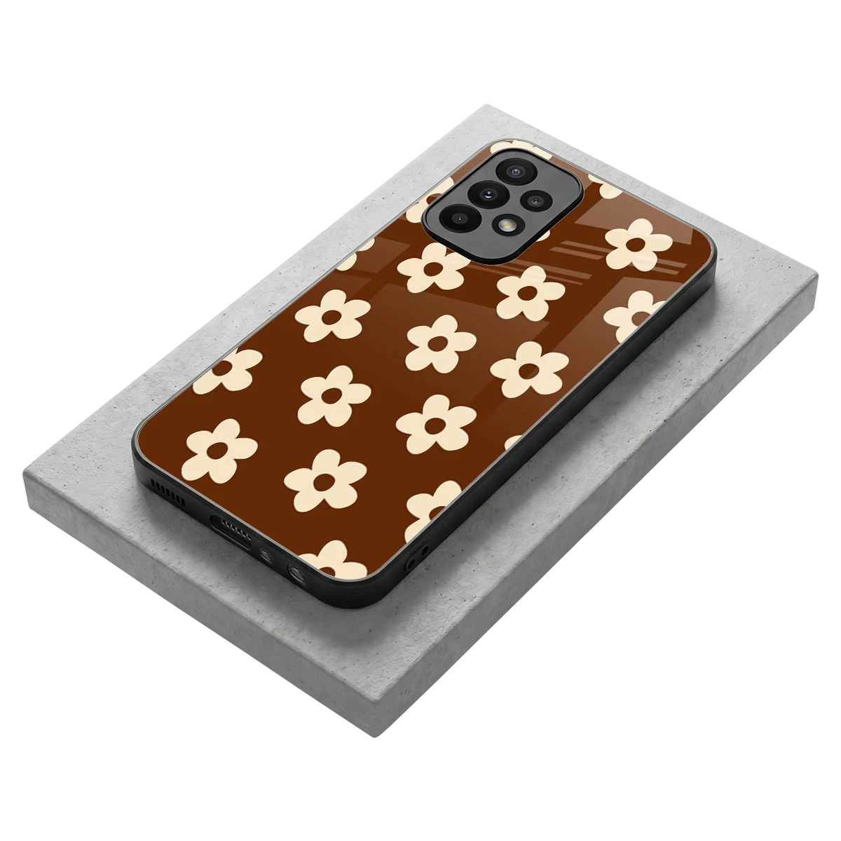 Brown Flowers stylish phone case for samsung galaxy a23 | glossy glass and slim fit