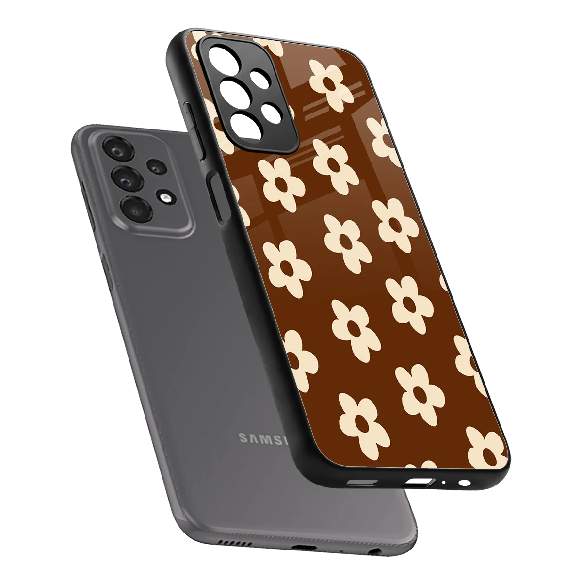 Brown Flowers sleek samsung galaxy a23 cover with tempered glass back and TPU edges