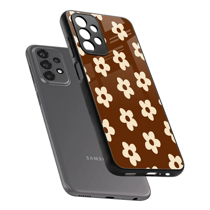 Brown Flowers sleek samsung galaxy a23 cover with tempered glass back and TPU edges