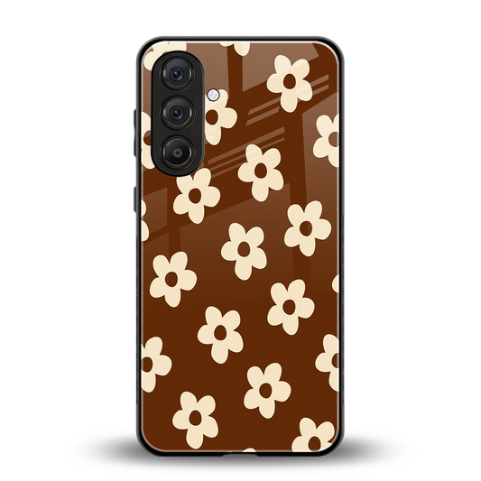 Brown Flowers back phone cover | glass case for samsung galaxy m36 5g