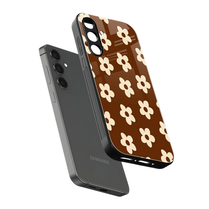 Brown Flowers sleek samsung galaxy m35 5g cover with tempered glass back and TPU edges