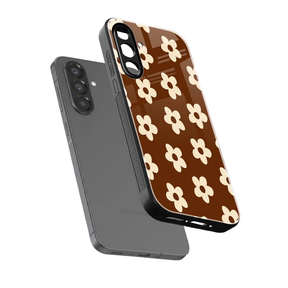 Brown Flowers sleek samsung galaxy a17 5g cover with tempered glass back and TPU edges