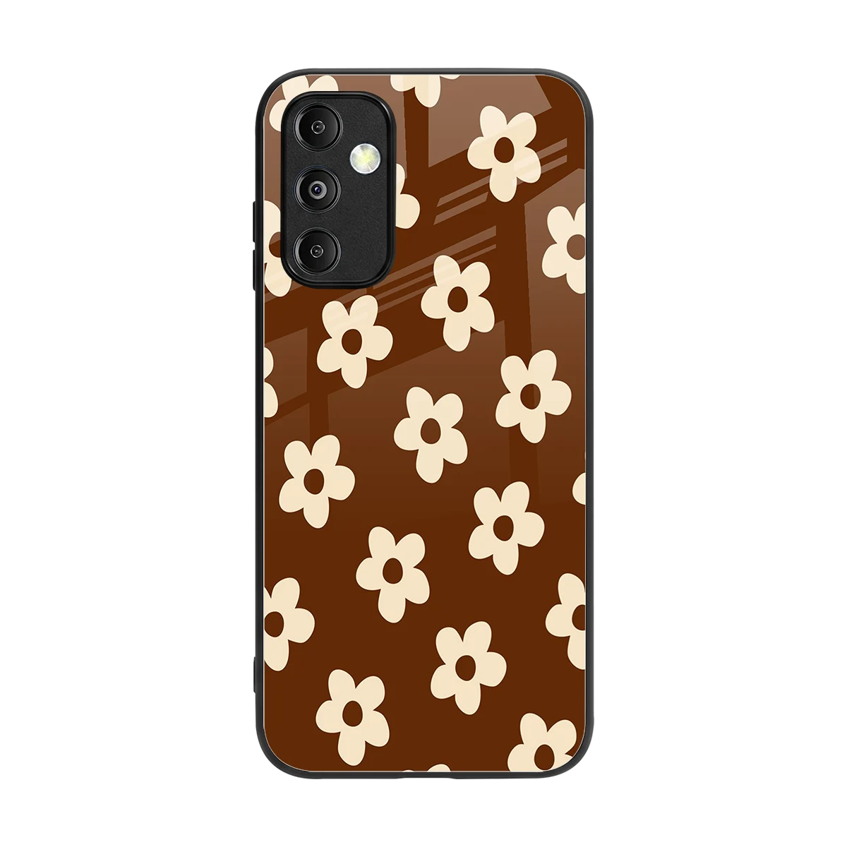 Brown Flowers back phone cover | glass case for samsung galaxy m14 5g