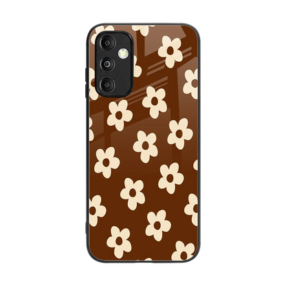 Brown Flowers back phone cover | glass case for samsung galaxy m14 5g
