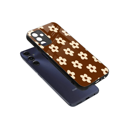 Brown Flowers sleek samsung galaxy m14 5g cover with tempered glass back and TPU edges