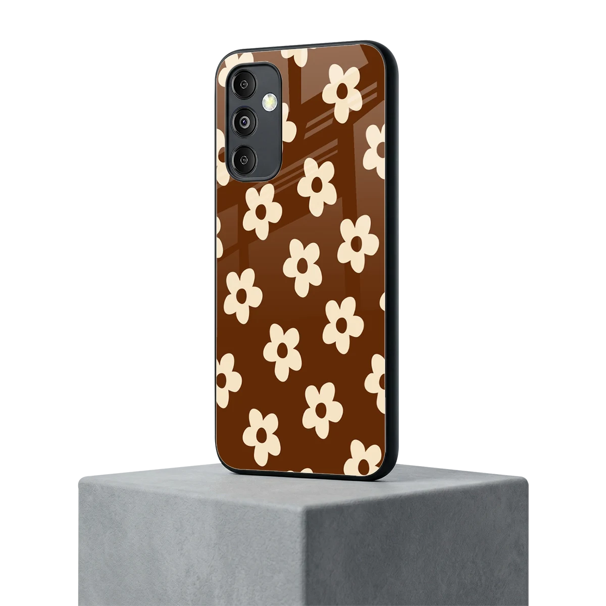 Brown Flowers samsung galaxy m14 5g mobile cover | shockproof glass phone case