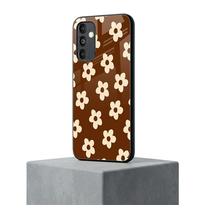 Brown Flowers samsung galaxy m14 5g mobile cover | shockproof glass phone case