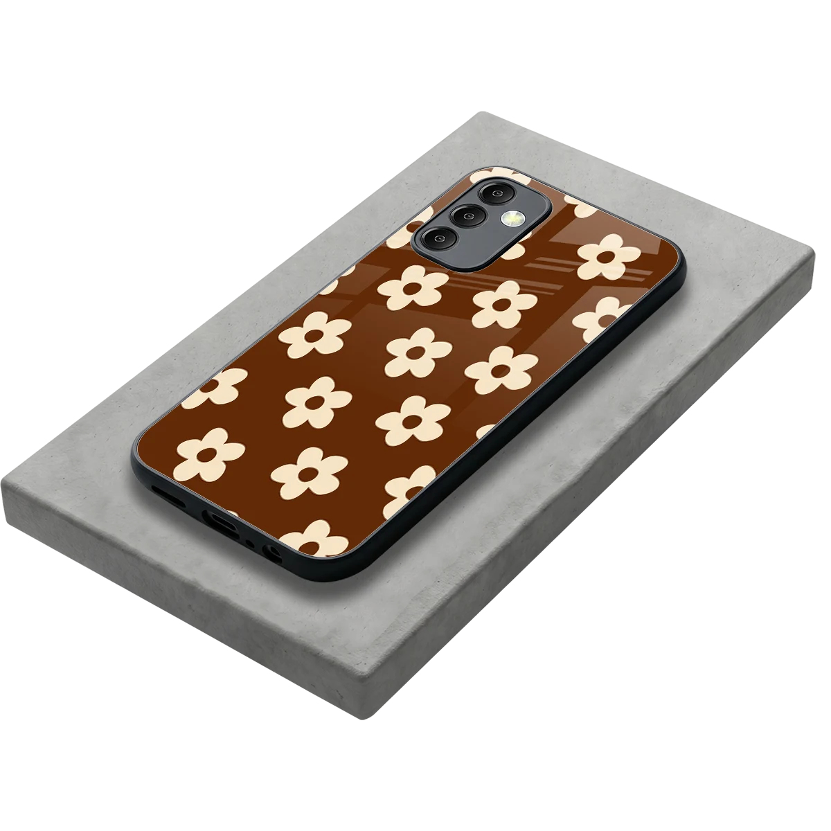 Brown Flowers stylish phone case for samsung galaxy m14 5g | glossy glass and slim fit