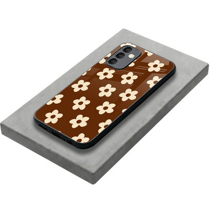 Brown Flowers stylish phone case for samsung galaxy m14 5g | glossy glass and slim fit