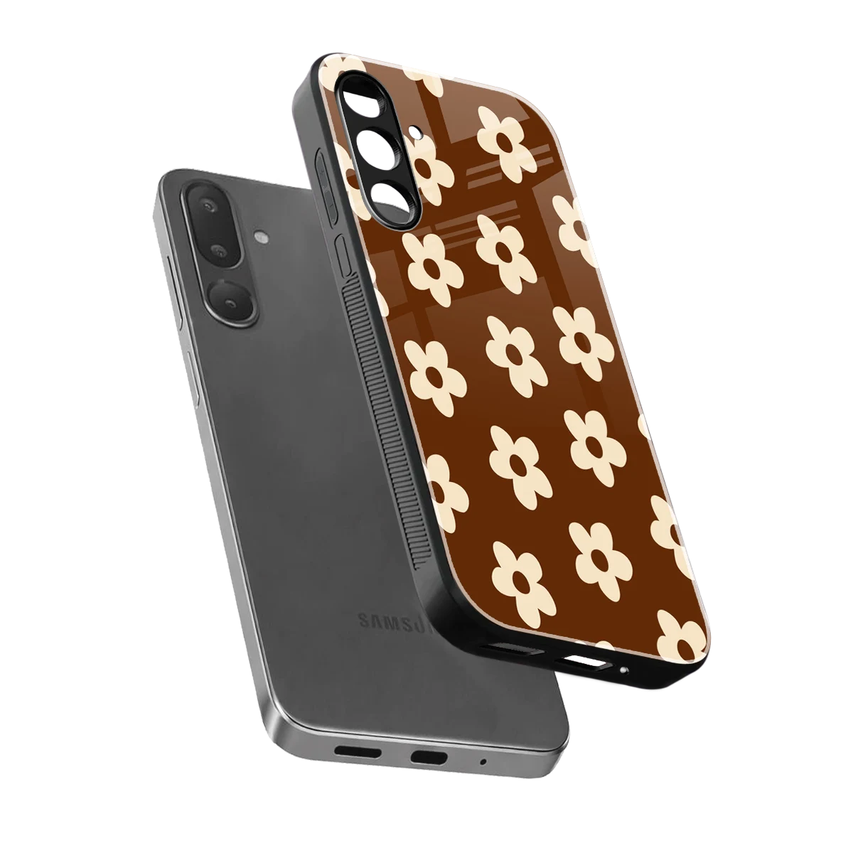 Brown Flowers sleek samsung galaxy m36 5g cover with tempered glass back and TPU edges