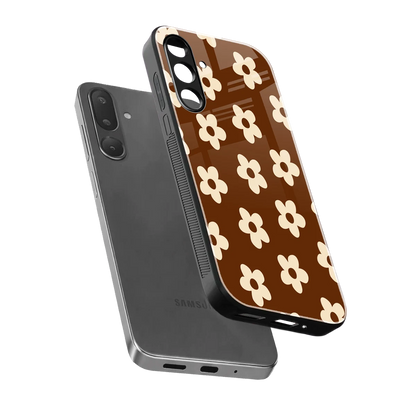 Brown Flowers sleek samsung galaxy m36 5g cover with tempered glass back and TPU edges