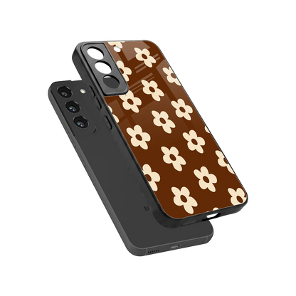 Brown Flowers sleek samsung galaxy s22 cover with tempered glass back and TPU edges