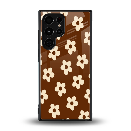 Brown Flowers back phone cover | glass case for samsung galaxy s23 ultra