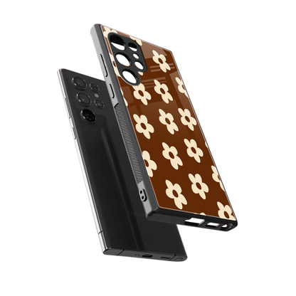 Brown Flowers sleek samsung galaxy s23 ultra cover with tempered glass back and TPU edges