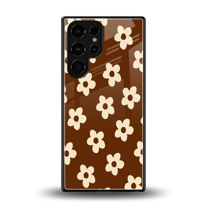 Brown Flowers back phone cover | glass case for samsung galaxy s25 ultra
