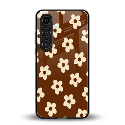 Brown Flowers back phone cover | glass case for samsung galaxy s25 fe