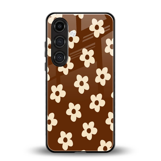 Brown Flowers back phone cover | glass case for samsung galaxy s24 fe