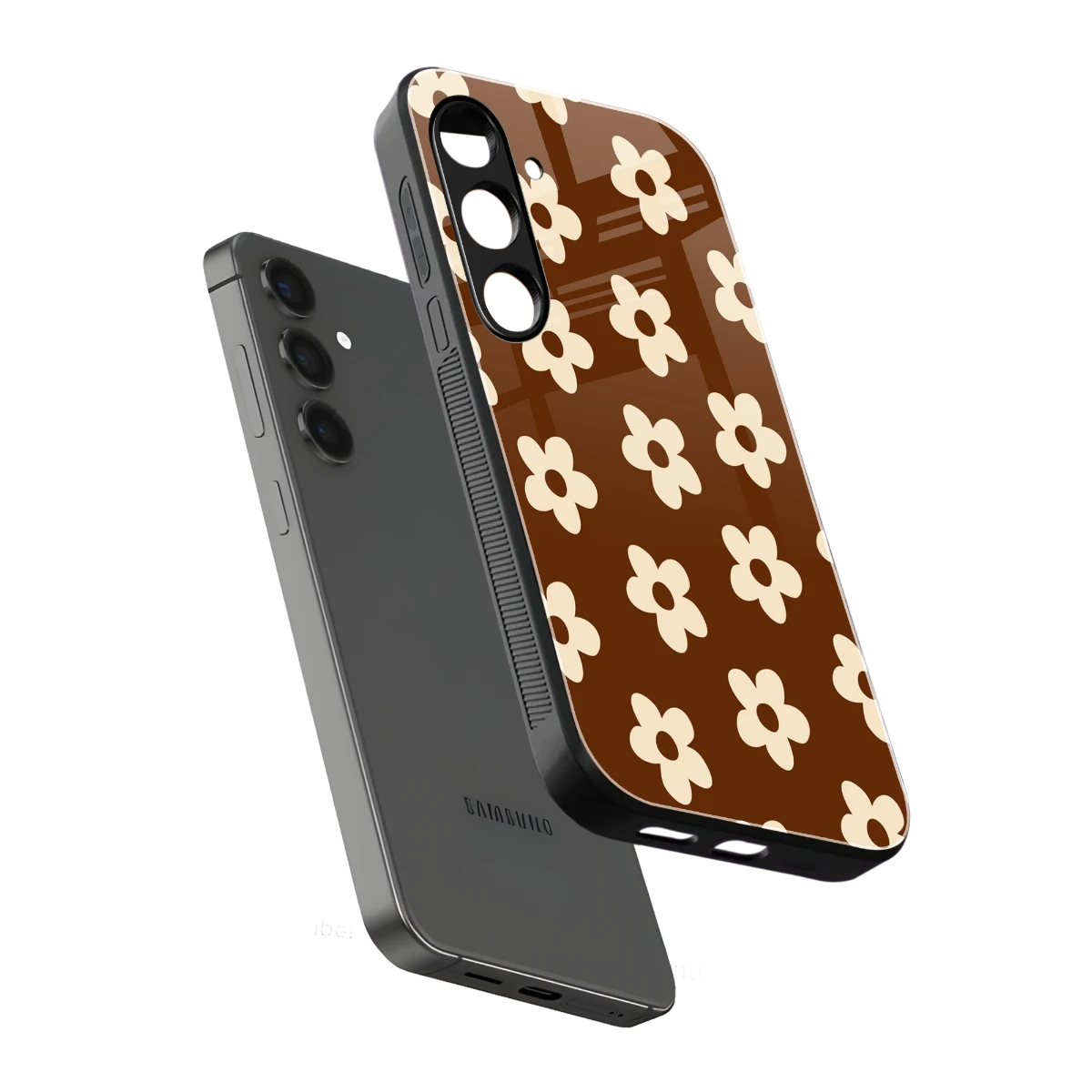 Brown Flowers sleek samsung galaxy s24 cover with tempered glass back and TPU edges