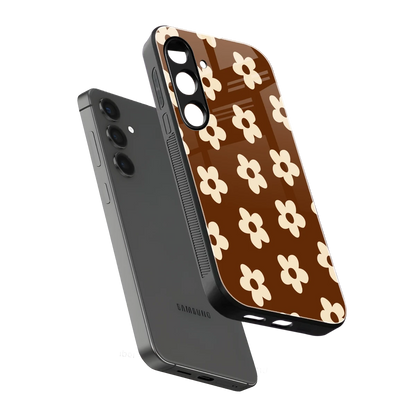 Brown Flowers sleek samsung galaxy s24 cover with tempered glass back and TPU edges