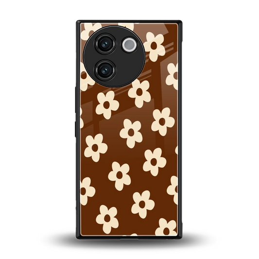 Brown Flowers back phone cover | glass case for vivo v30e